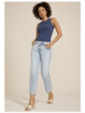 Edgely Light Wash Relaxed  Straight-Leg High Rise Ankle Jeans, Size 14